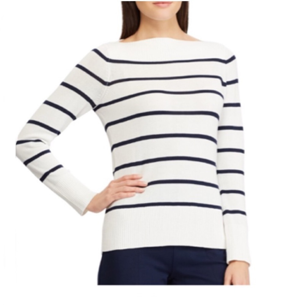 Chaps Striped Sweater with Boatneck Size Large